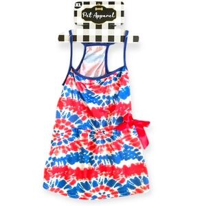 XL Dog Fourth of July Tie Dye Dress with Bow - Brand New